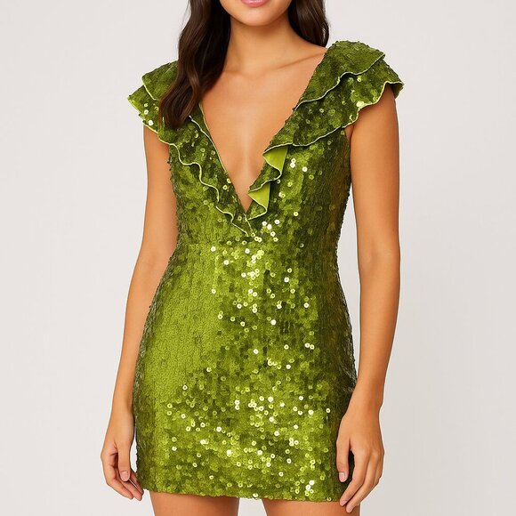 Mac Duggal New 11000 Sample Geeen Sequin Mini Dress Size 2 - Picture 1 of 5